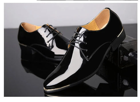 Elegant Oxford Dress Shoes for Men - Luxurious Patent Leather Formal Footwear for Weddings and Office Events, Sizes 38-48, Soft Rubber Outsole and Pointed Toe Design